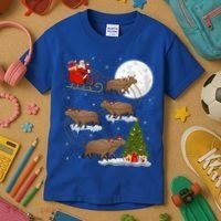 Funny Xmas Lighting Tree Santa Riding Capybara Christmas Gift Kids T-Shirt thumb 3