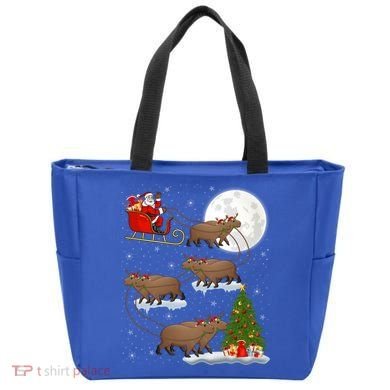 Funny Xmas Lighting Tree Santa Riding Capybara Christmas Gift Tote Bag