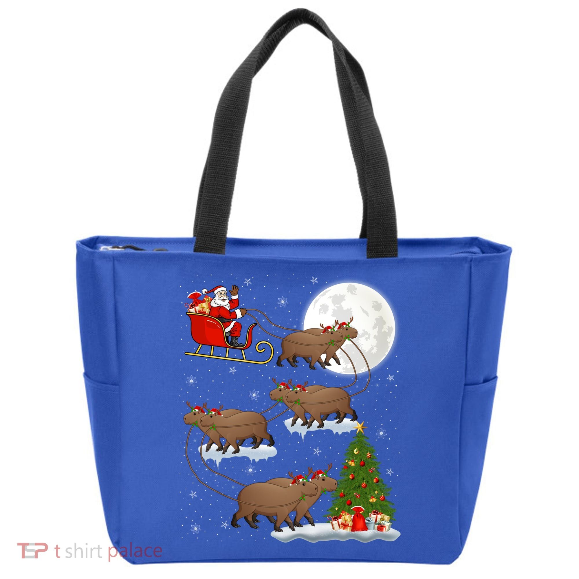 Funny Xmas Lighting Tree Santa Riding Capybara Christmas Gift Tote Bag