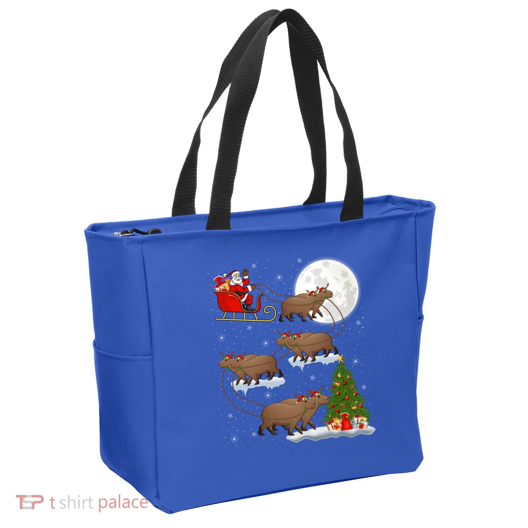 Funny Xmas Lighting Tree Santa Riding Capybara Christmas Gift Tote Bag