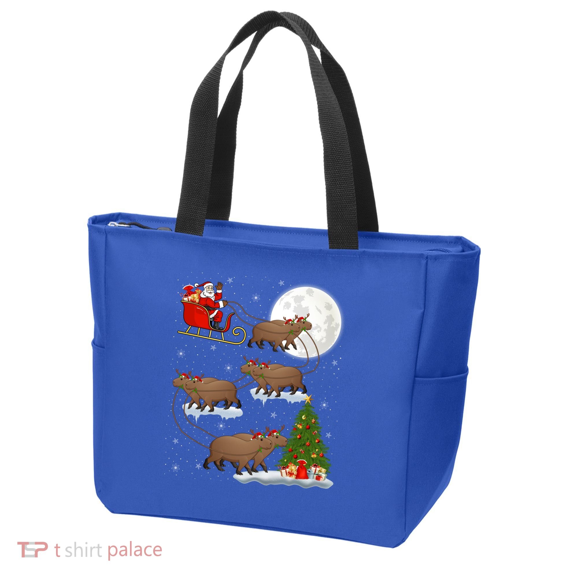 Funny Xmas Lighting Tree Santa Riding Capybara Christmas Gift Tote Bag