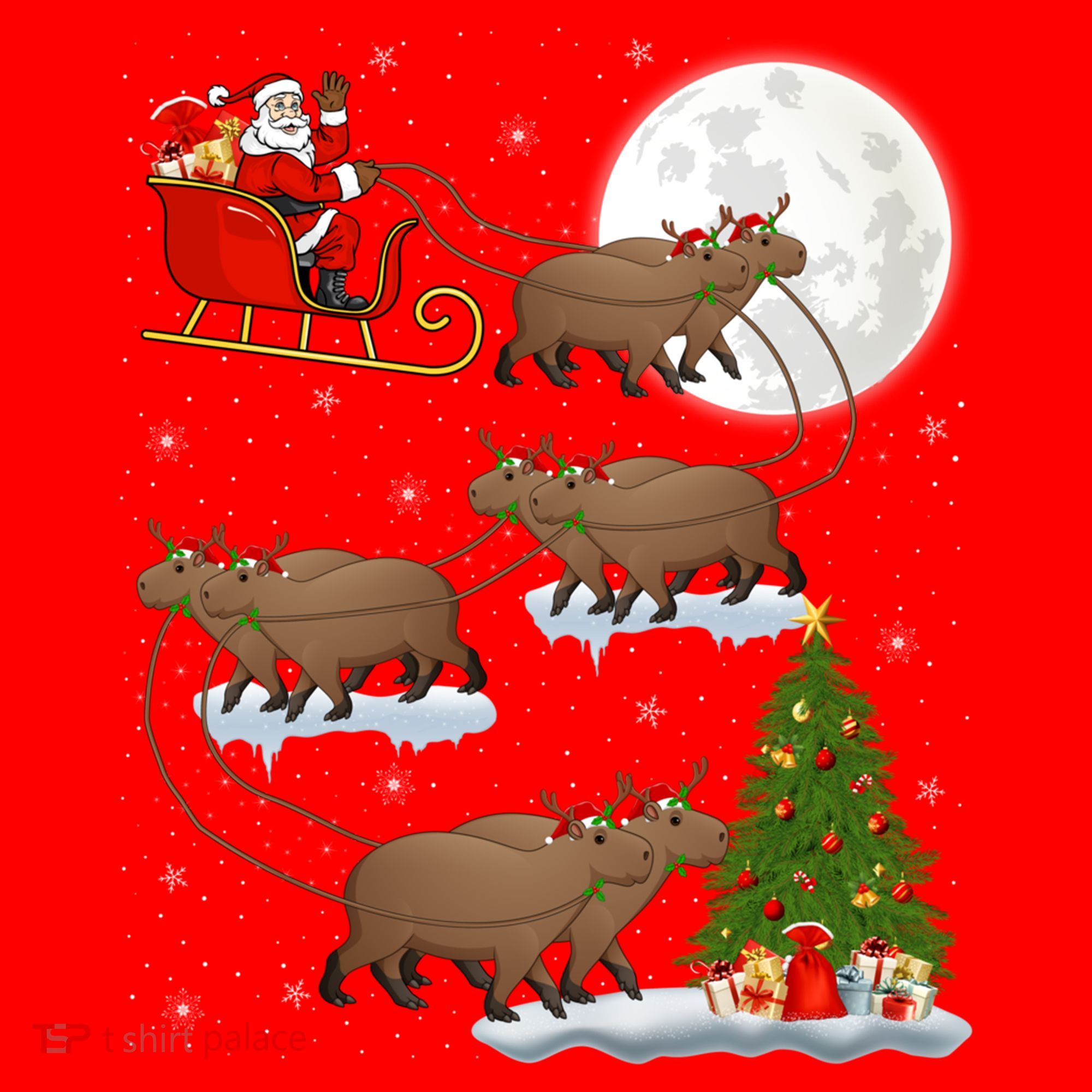 Funny Xmas Lighting Tree Santa Riding Capybara Christmas Gift Santa Hat