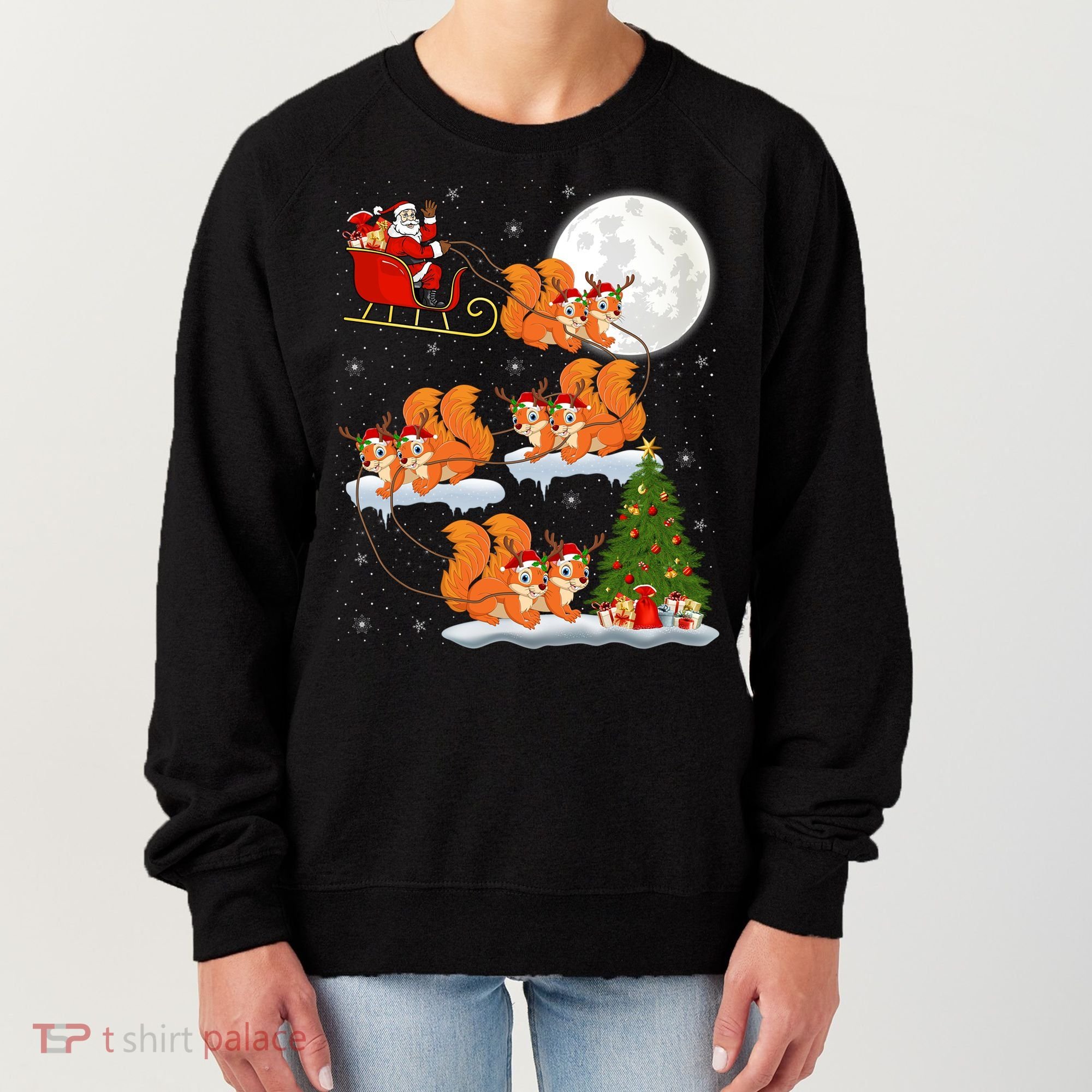 Funny Xmas Lighting Tree Santa Riding Squirrel Christmas Gift Women's Sweatshirt