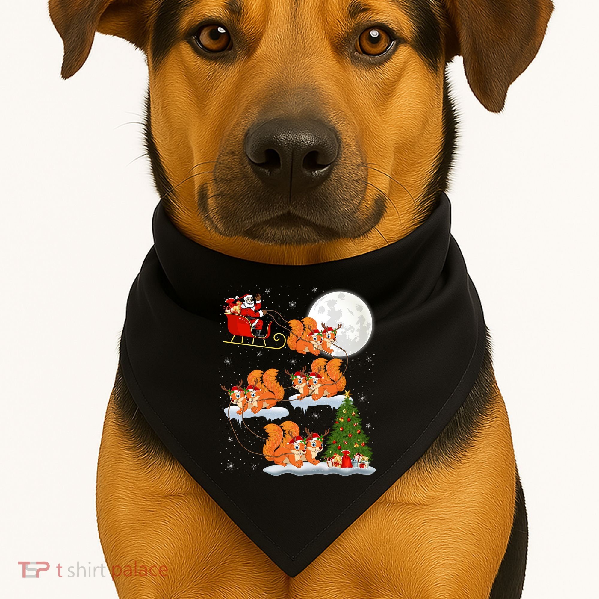 Funny Xmas Lighting Tree Santa Riding Squirrel Christmas Gift USA-Made Doggie Bandana