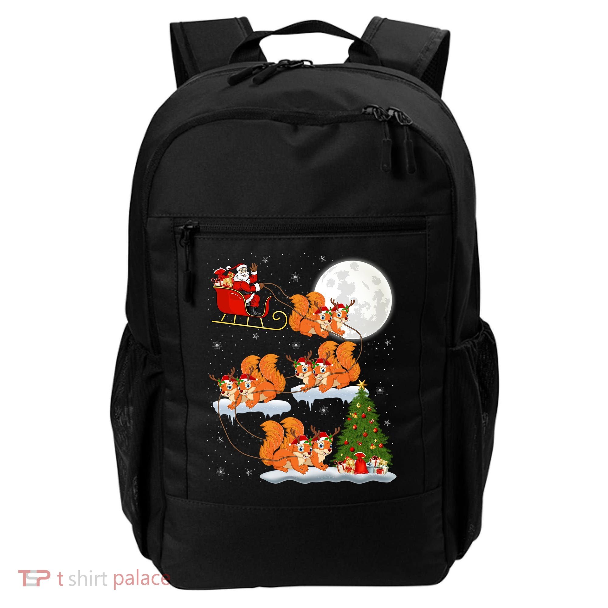 Funny Xmas Lighting Tree Santa Riding Squirrel Christmas Gift Backpack