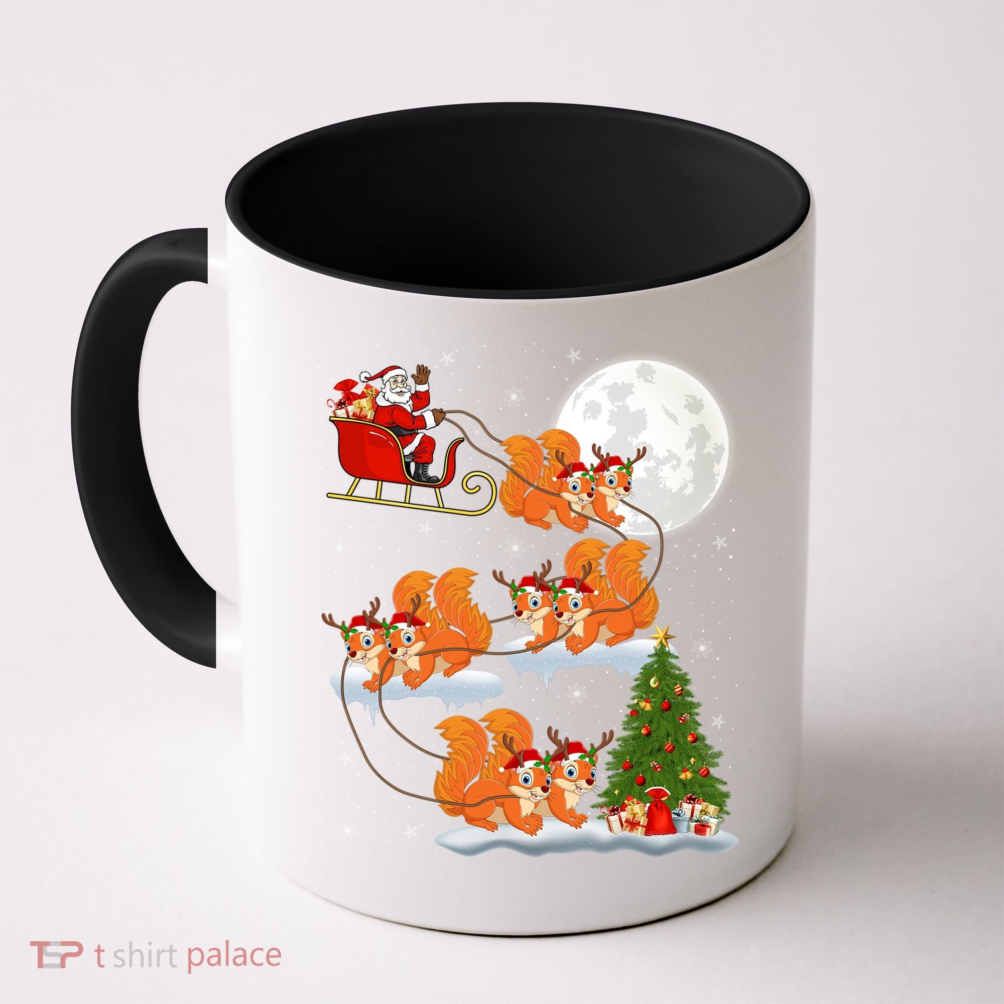 Funny Xmas Lighting Tree Santa Riding Squirrel Christmas Gift Coffee Mug