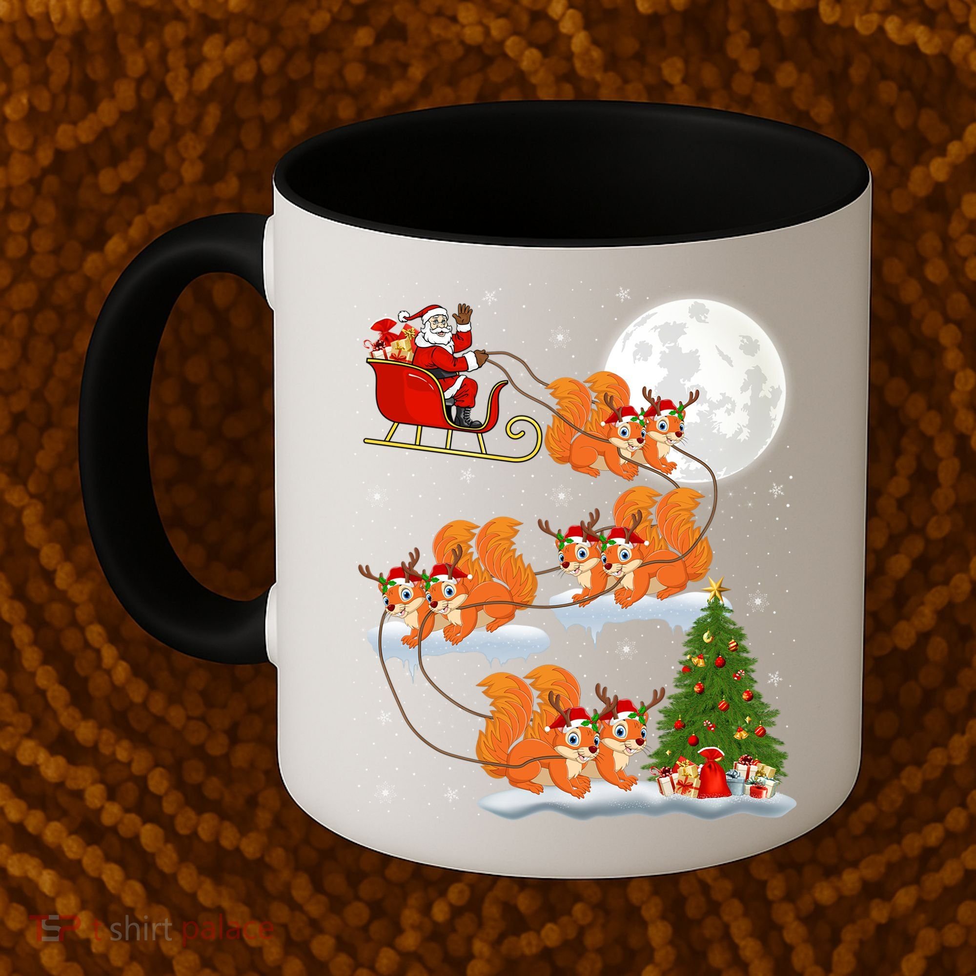Funny Xmas Lighting Tree Santa Riding Squirrel Christmas Gift Coffee Mug
