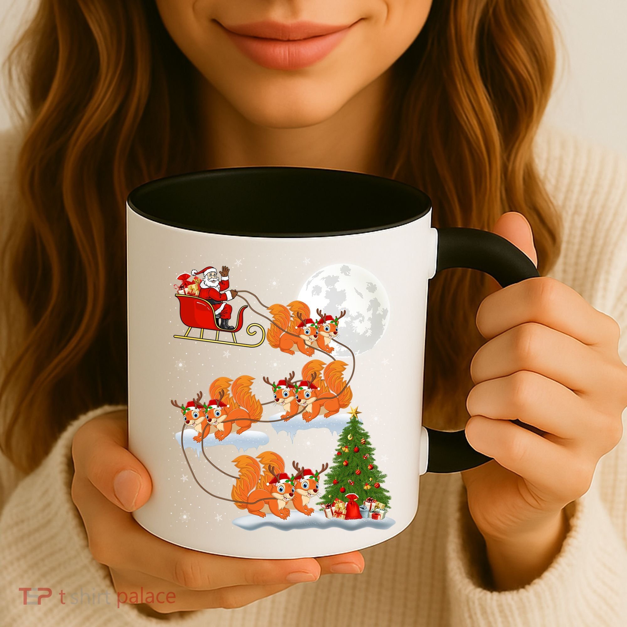 Funny Xmas Lighting Tree Santa Riding Squirrel Christmas Gift Coffee Mug