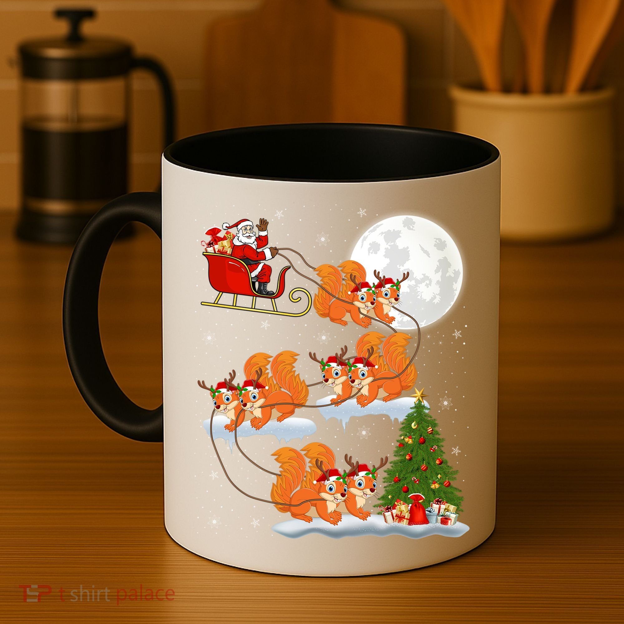 Funny Xmas Lighting Tree Santa Riding Squirrel Christmas Gift Coffee Mug
