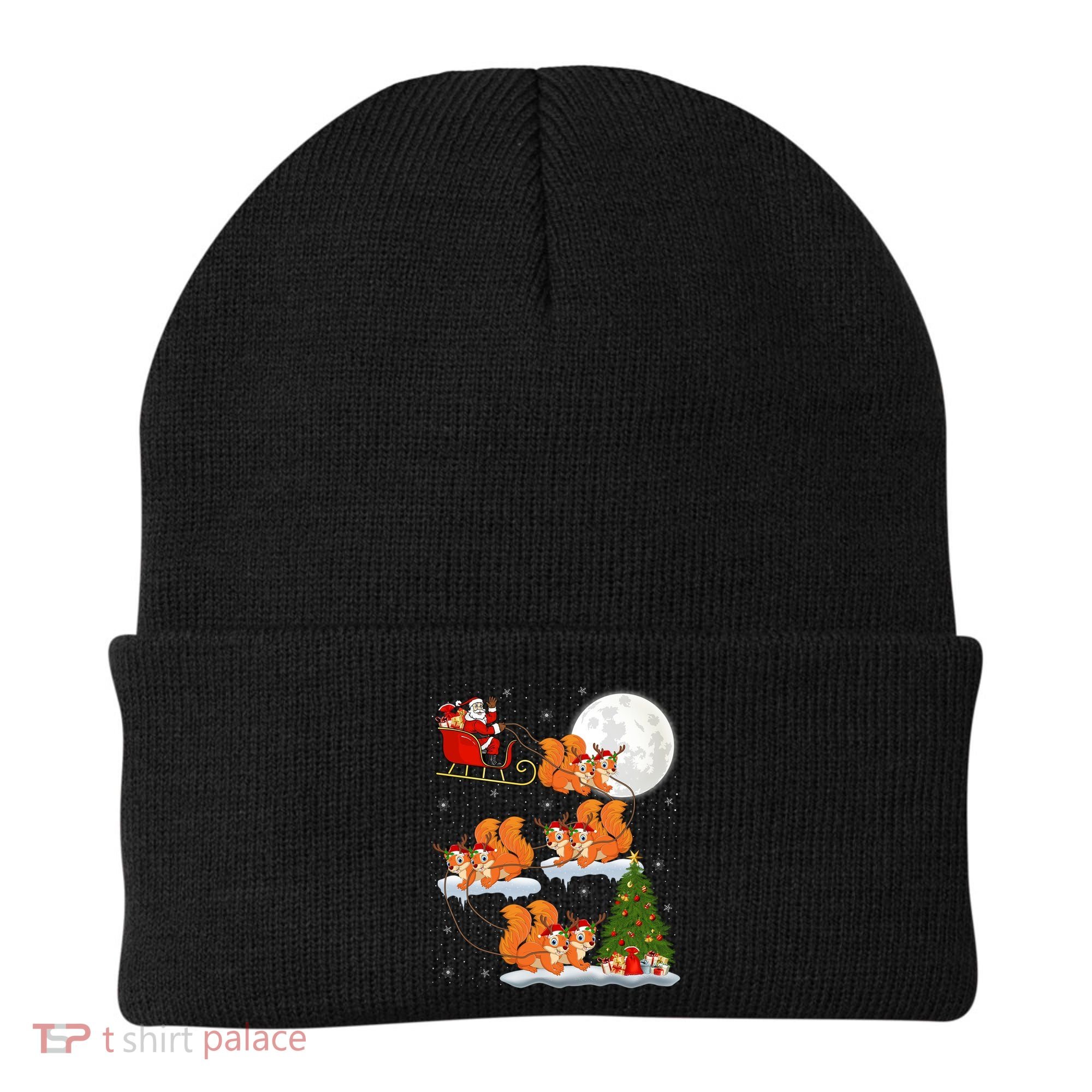 Funny Xmas Lighting Tree Santa Riding Squirrel Christmas Gift Beanie