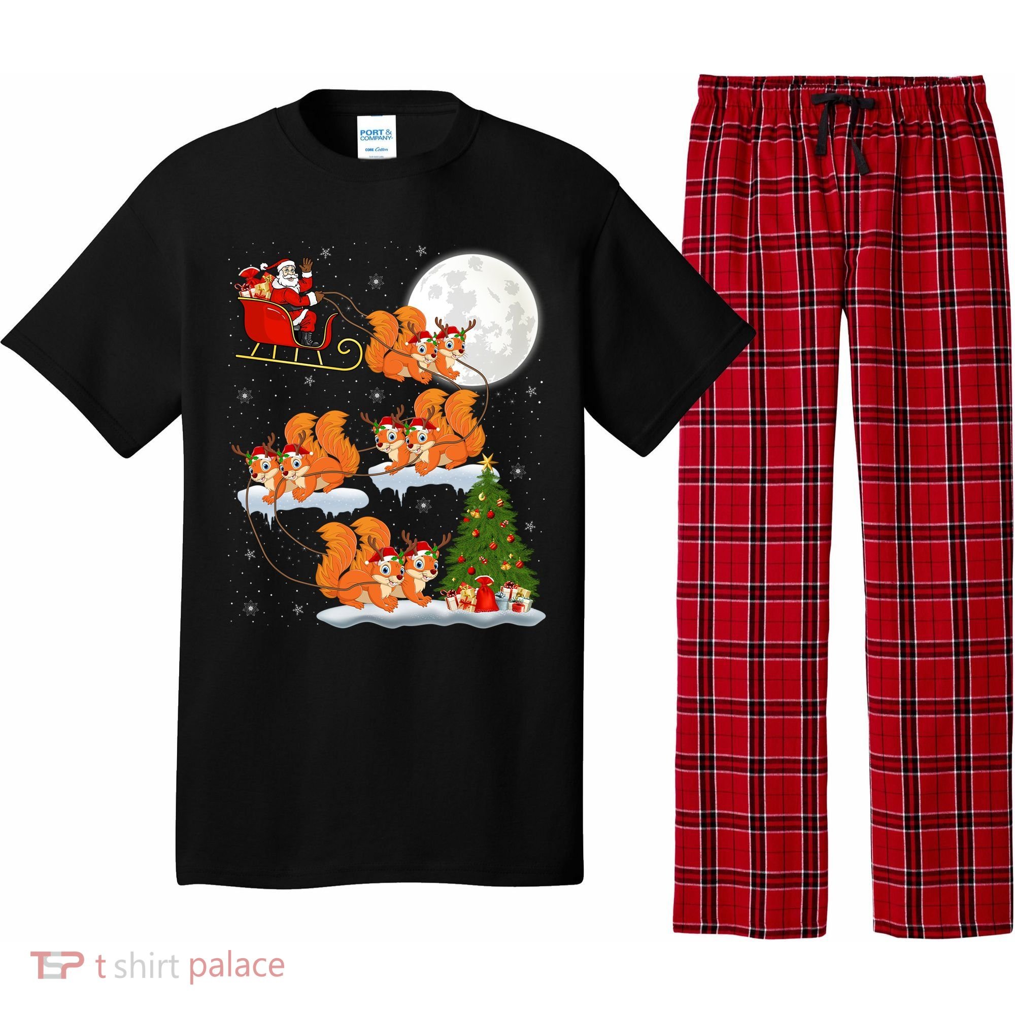 Funny Xmas Lighting Tree Santa Riding Squirrel Christmas Gift Pajama Set