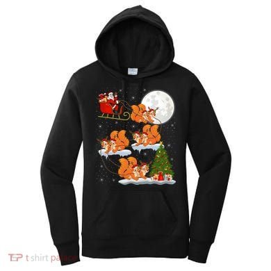 Funny Xmas Lighting Tree Santa Riding Squirrel Christmas Gift Women's Hoodie