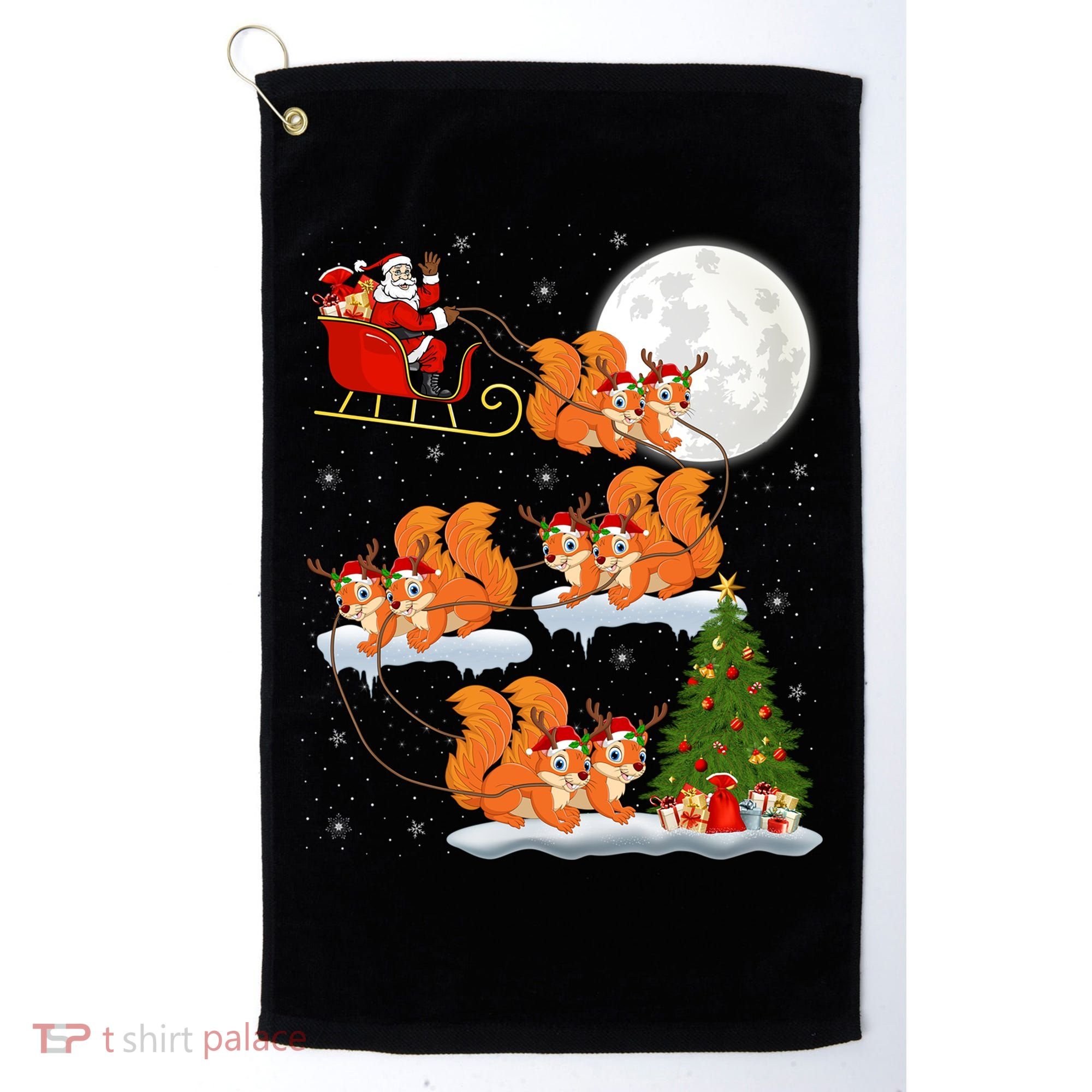 Funny Xmas Lighting Tree Santa Riding Squirrel Christmas Gift Golf Towel