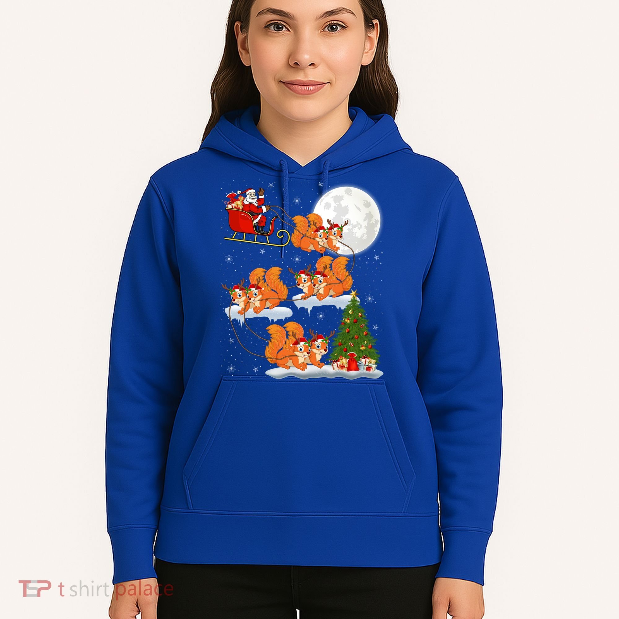 Funny Xmas Lighting Tree Santa Riding Squirrel Christmas Gift Hoodie