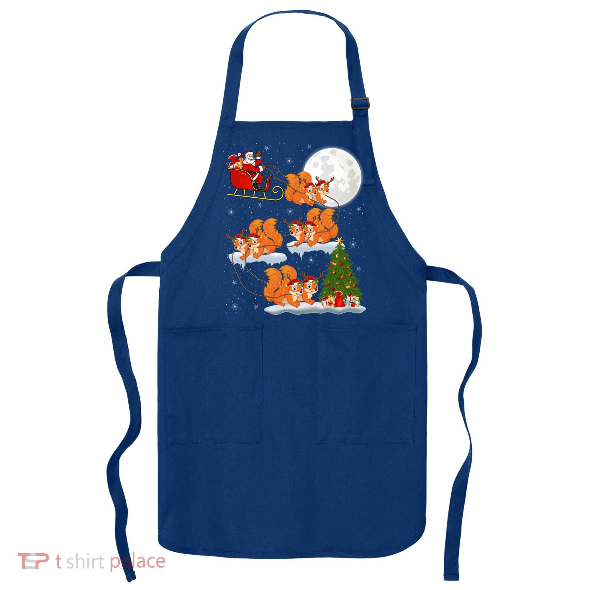 Funny Xmas Lighting Tree Santa Riding Squirrel Christmas Gift Apron
