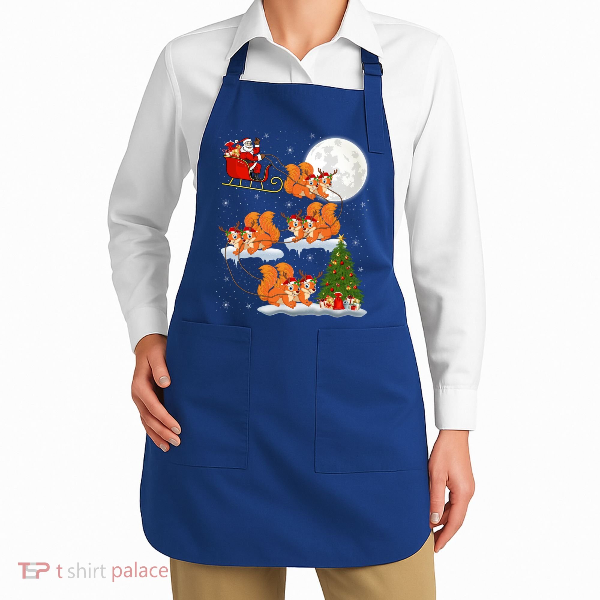 Funny Xmas Lighting Tree Santa Riding Squirrel Christmas Gift Apron