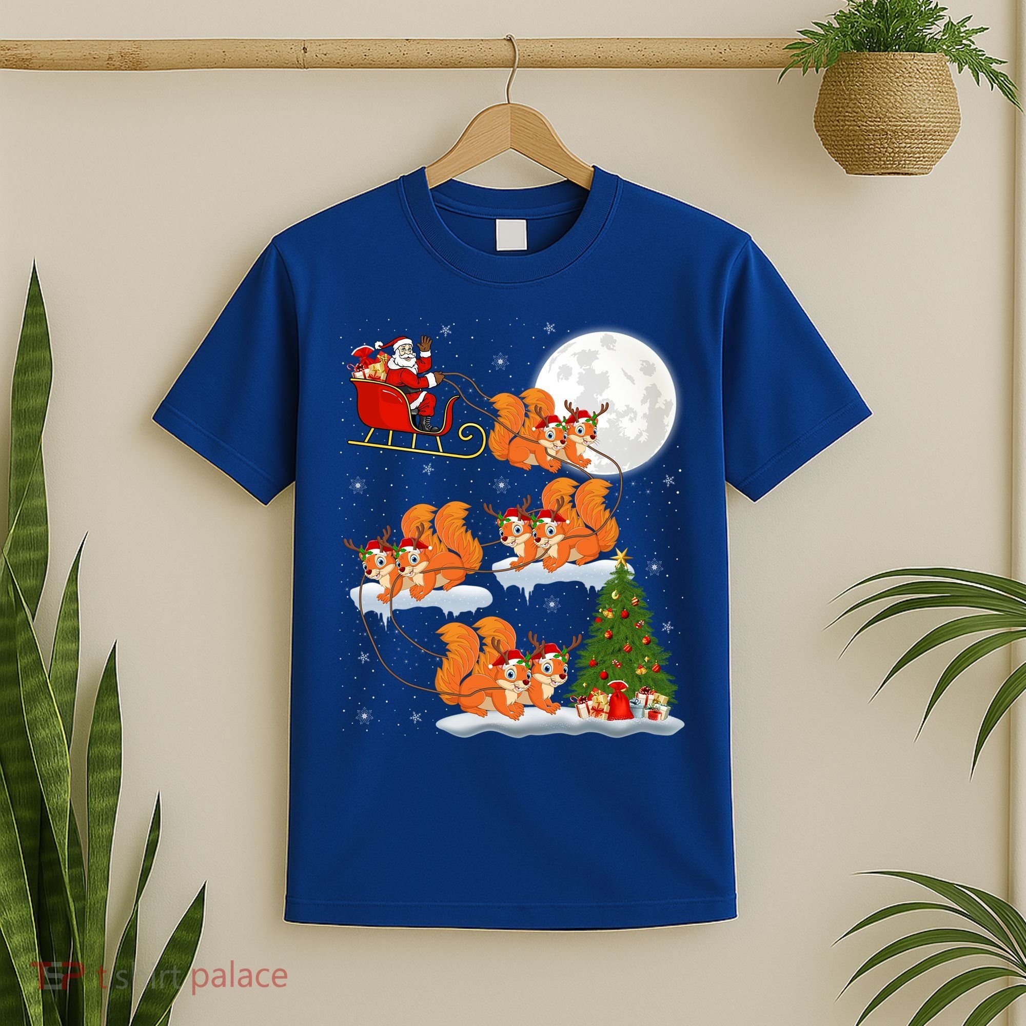 Funny Xmas Lighting Tree Santa Riding Squirrel Christmas Gift T-Shirt