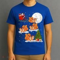 Funny Xmas Lighting Tree Santa Riding Squirrel Christmas Gift T-Shirt thumb 3