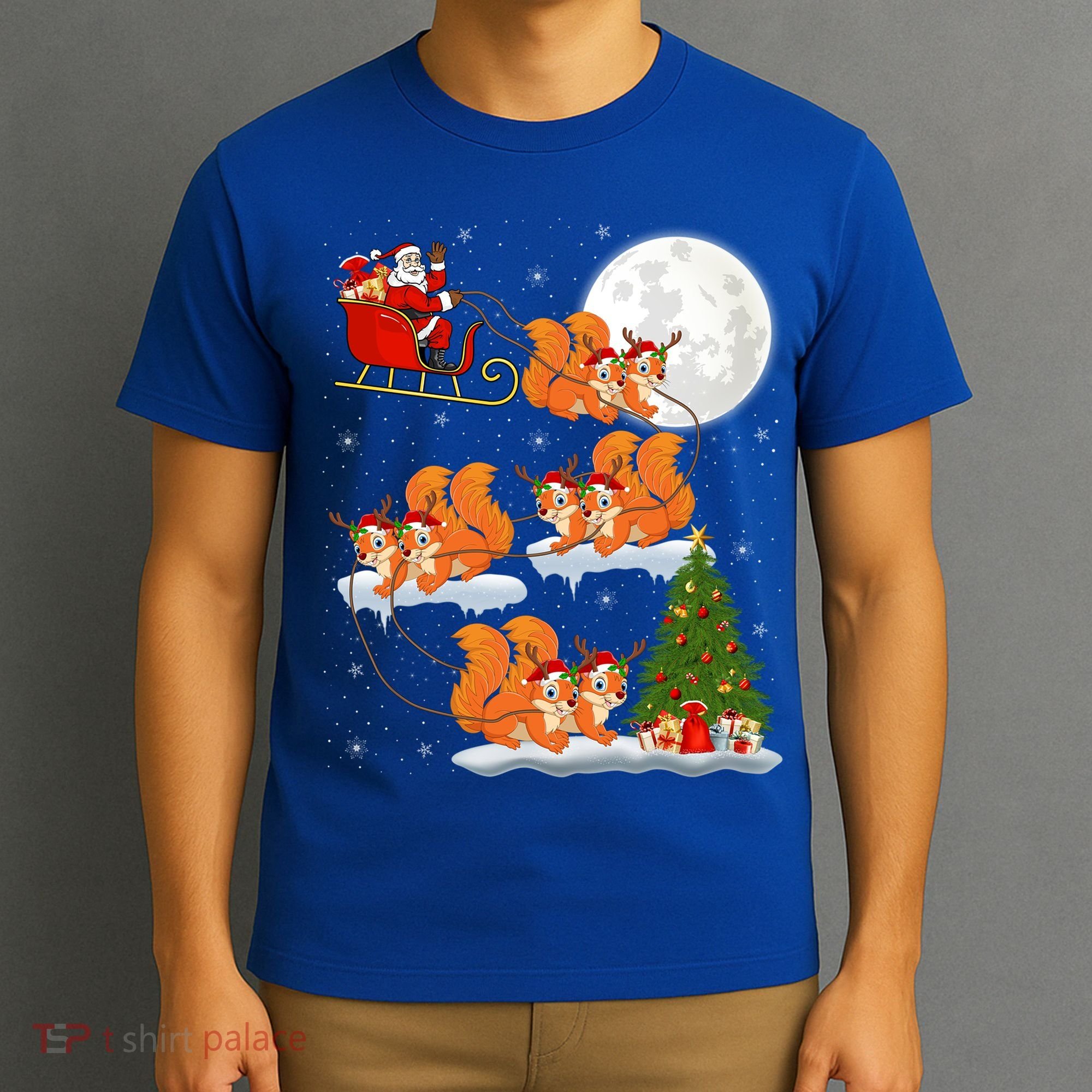 Funny Xmas Lighting Tree Santa Riding Squirrel Christmas Gift T-Shirt