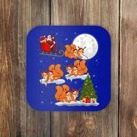Funny Xmas Lighting Tree Santa Riding Squirrel Christmas Gift Coaster thumb 0