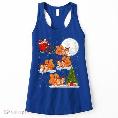 Funny Xmas Lighting Tree Santa Riding Squirrel Christmas Gift Women's Tank Top