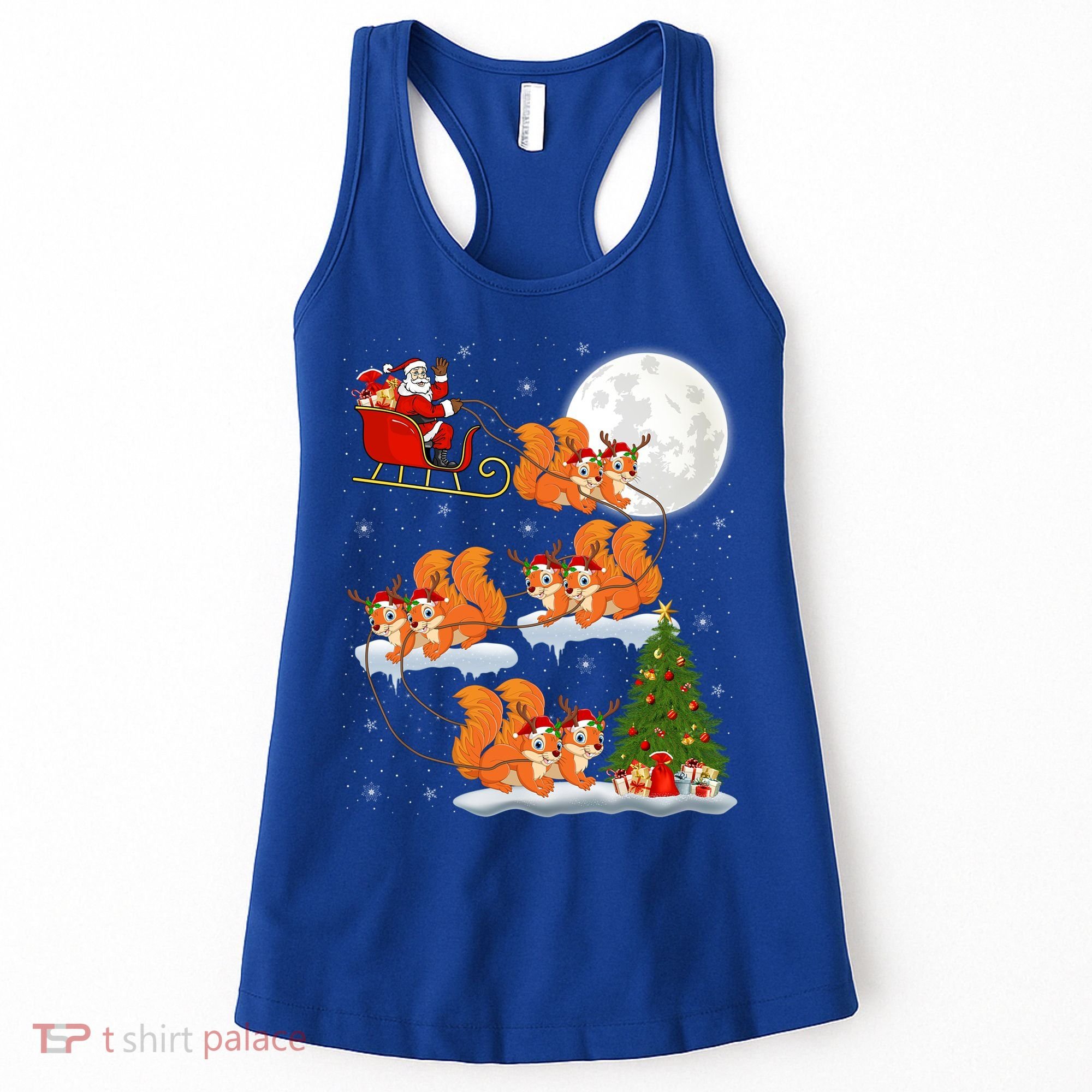 Funny Xmas Lighting Tree Santa Riding Squirrel Christmas Gift Women's Tank Top