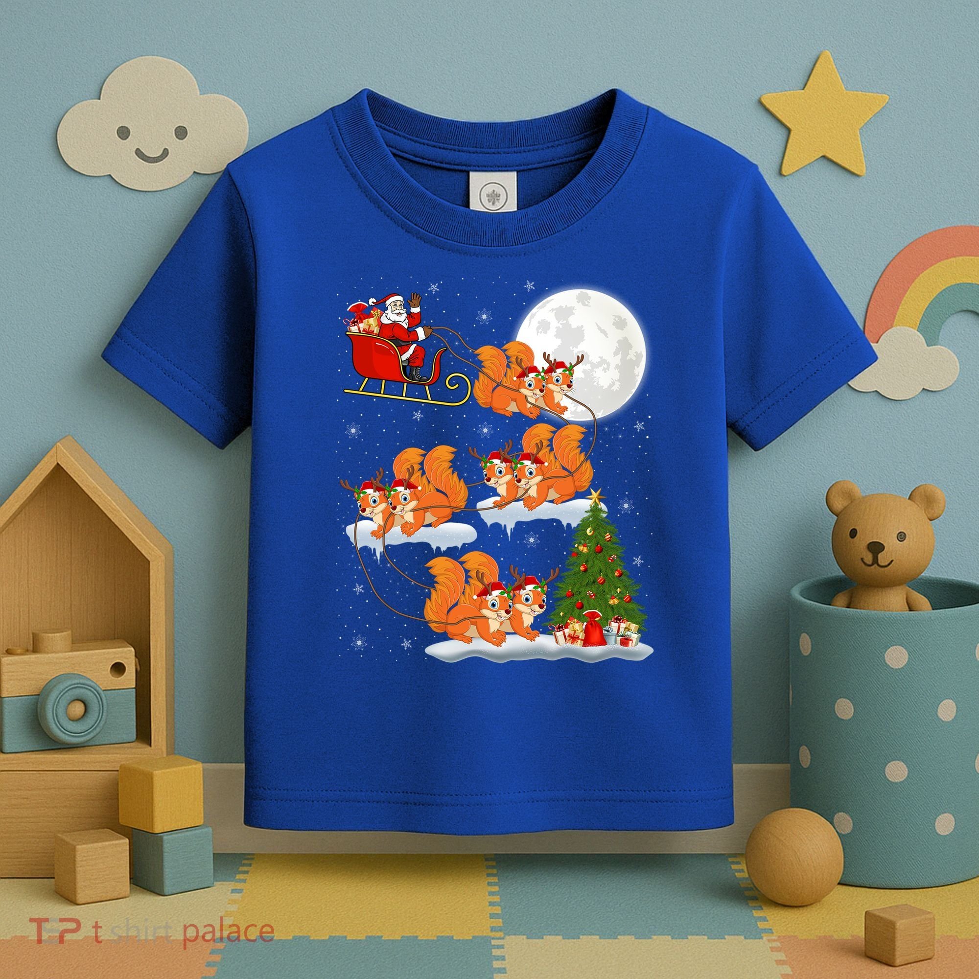 Funny Xmas Lighting Tree Santa Riding Squirrel Christmas Gift Toddler T-Shirt