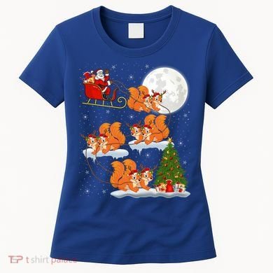 Funny Xmas Lighting Tree Santa Riding Squirrel Christmas Gift Women's T-Shirt