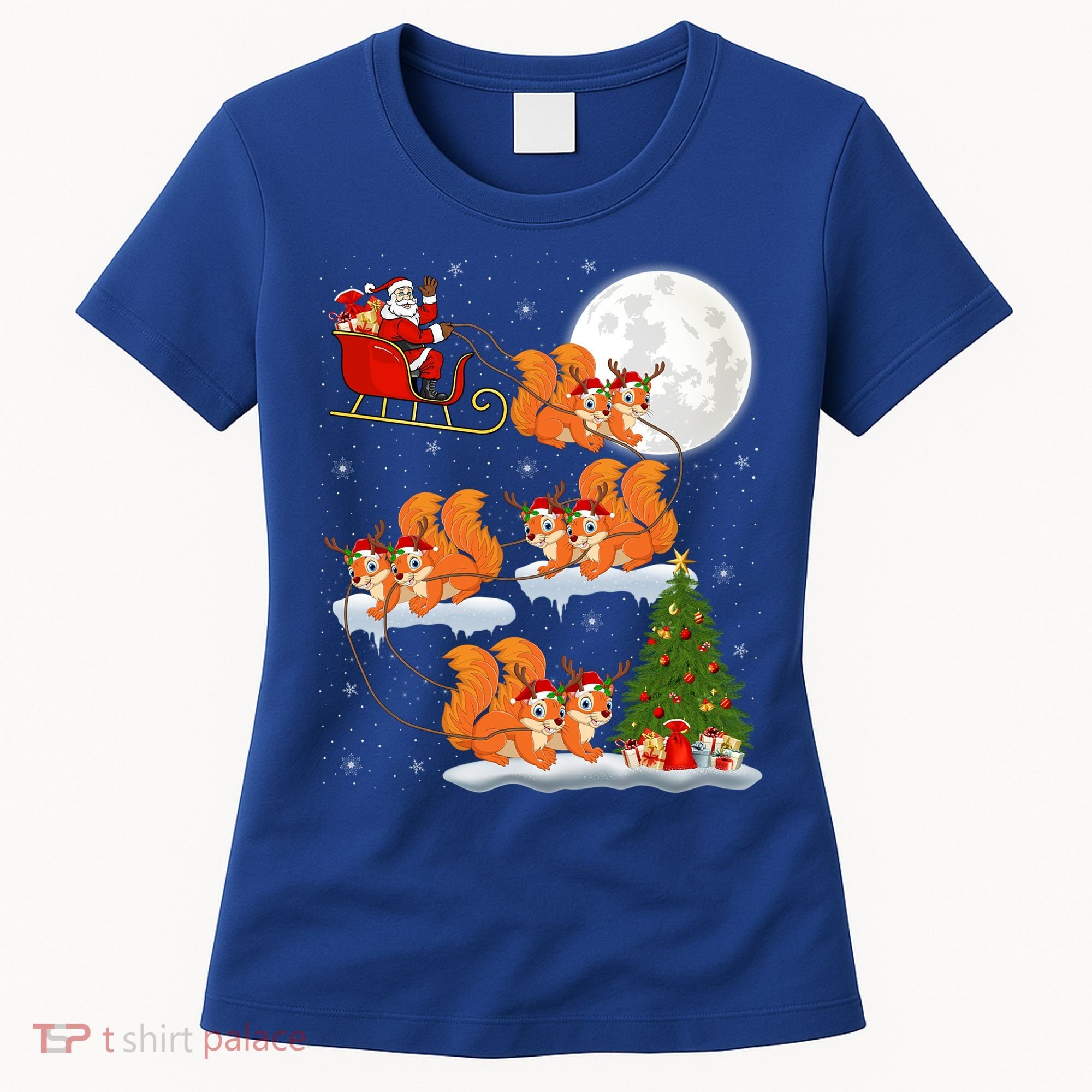 Funny Xmas Lighting Tree Santa Riding Squirrel Christmas Gift Women's T-Shirt