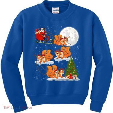 Funny Xmas Lighting Tree Santa Riding Squirrel Christmas Gift Kids Sweatshirt