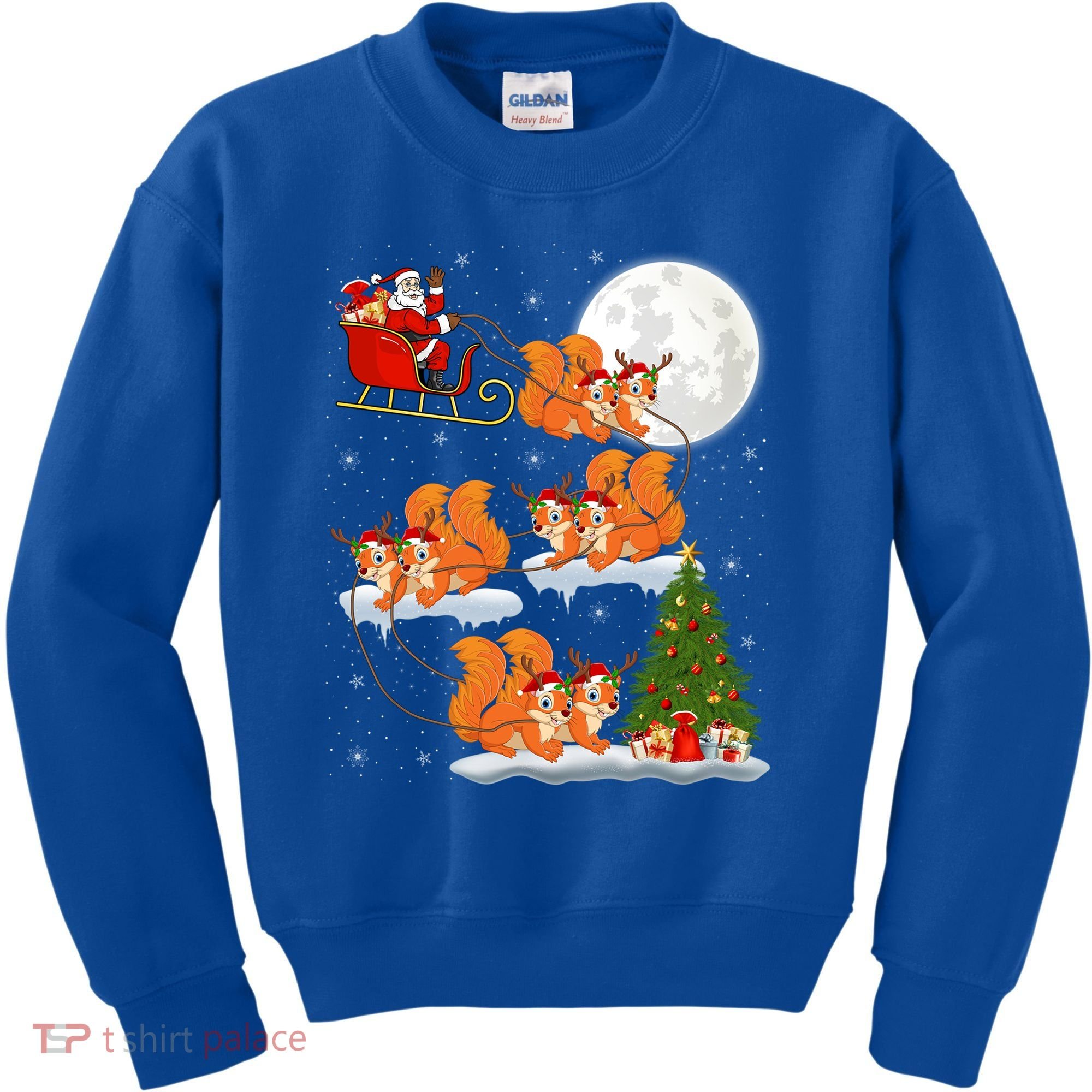 Funny Xmas Lighting Tree Santa Riding Squirrel Christmas Gift Kids Sweatshirt