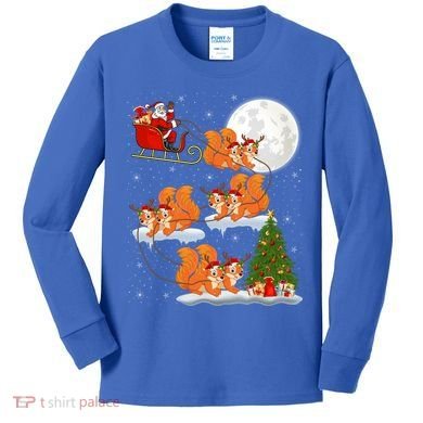 Funny Xmas Lighting Tree Santa Riding Squirrel Christmas Gift Kids Long Sleeve Shirt