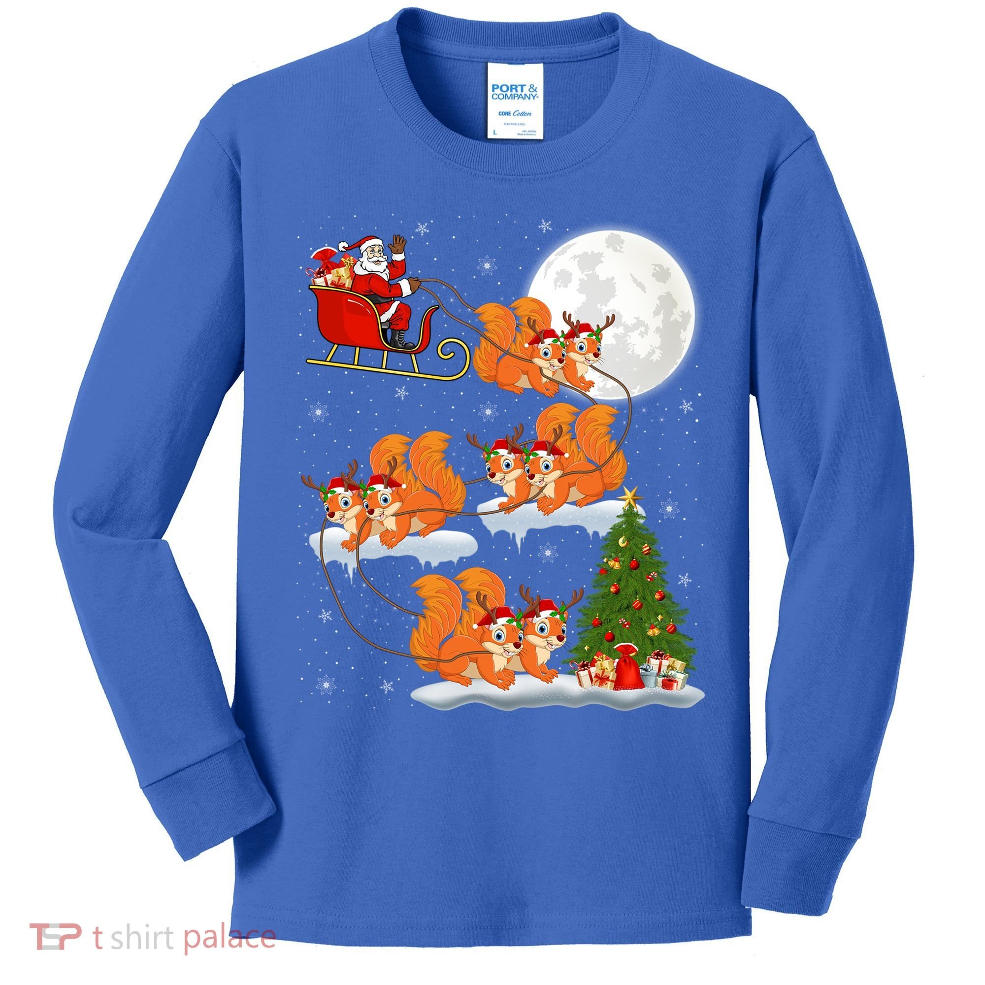 Funny Xmas Lighting Tree Santa Riding Squirrel Christmas Gift Kids Long Sleeve Shirt