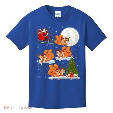Funny Xmas Lighting Tree Santa Riding Squirrel Christmas Gift Kids T-Shirt