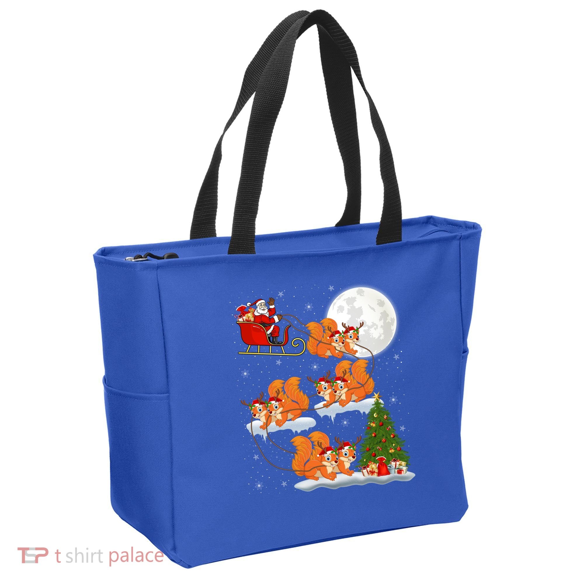 Funny Xmas Lighting Tree Santa Riding Squirrel Christmas Gift Tote Bag