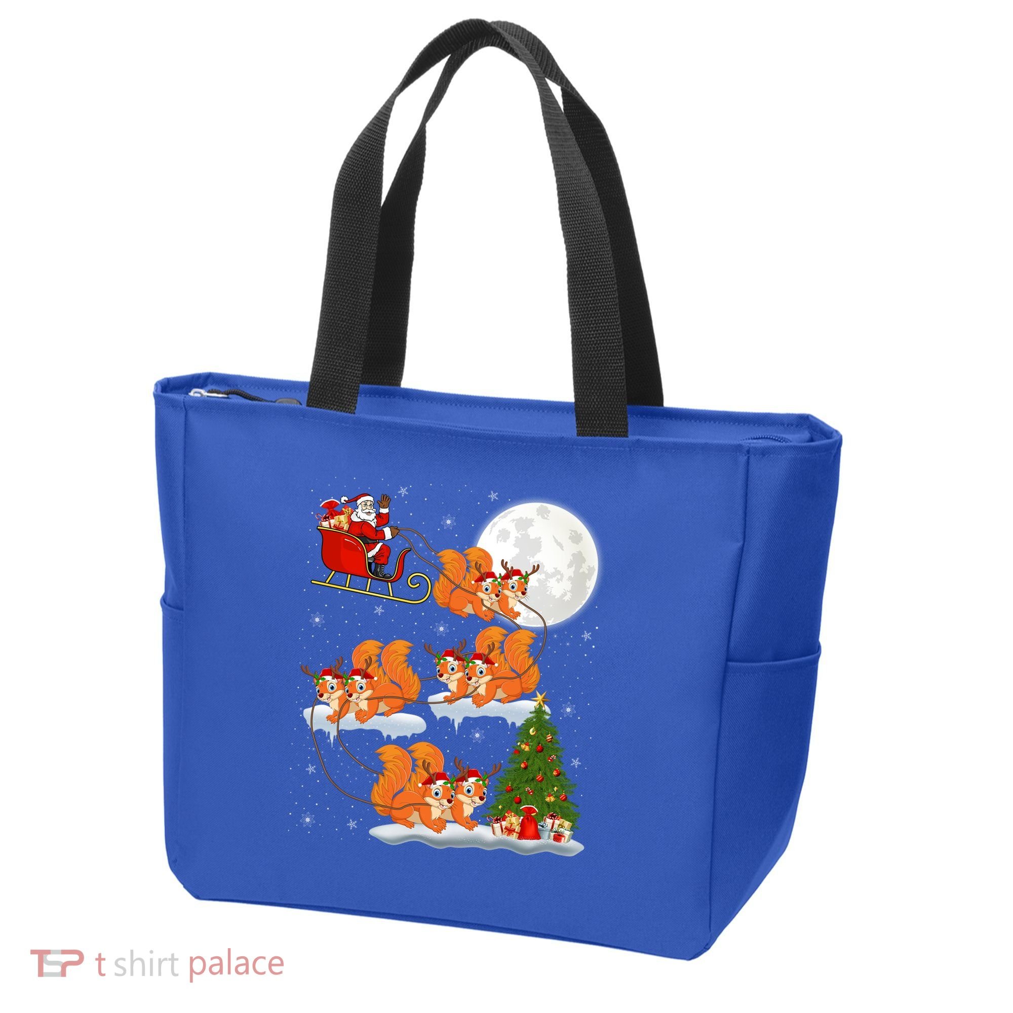 Funny Xmas Lighting Tree Santa Riding Squirrel Christmas Gift Tote Bag