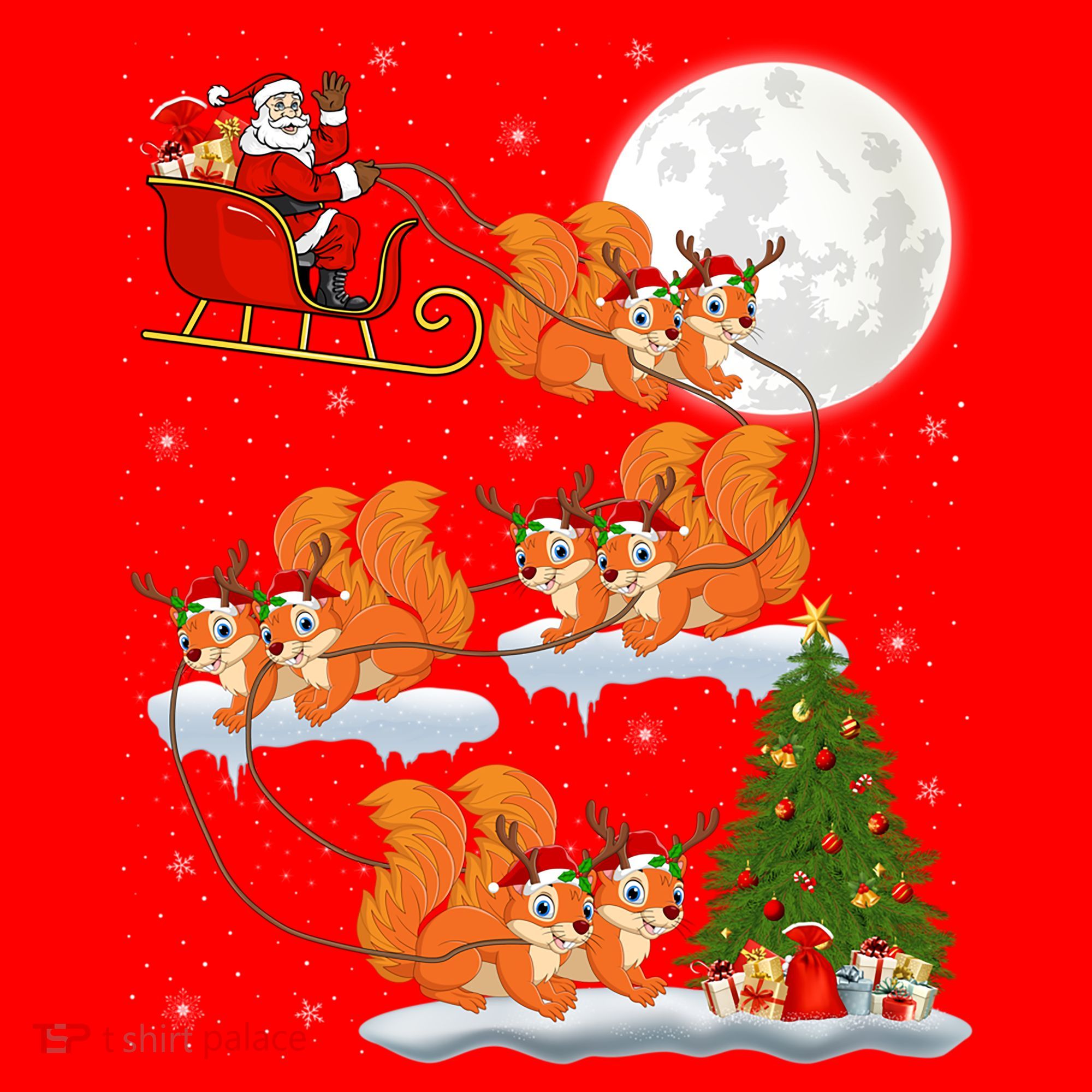 Funny Xmas Lighting Tree Santa Riding Squirrel Christmas Gift Santa Hat