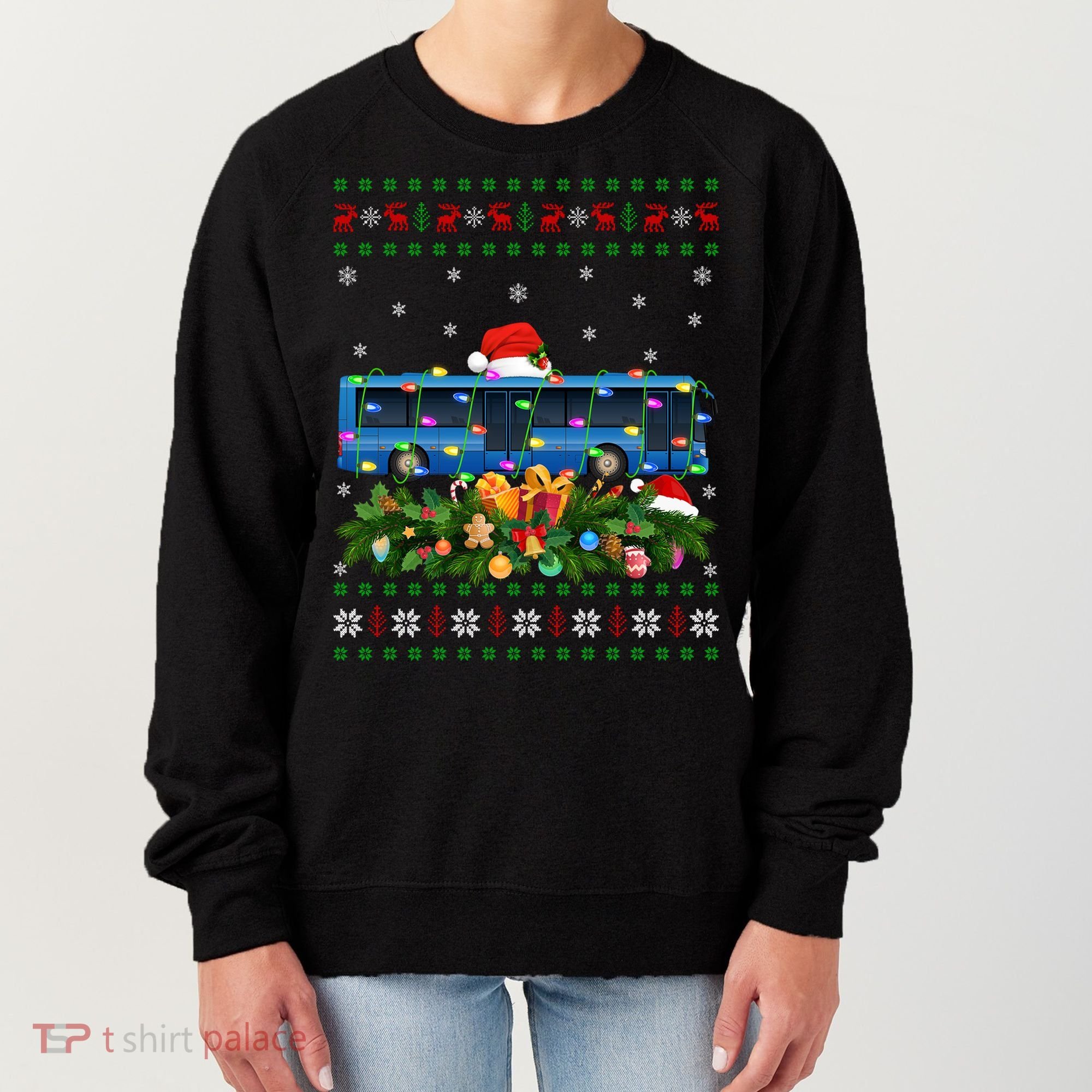 Funny Xmas Lighting Tree Santa Ugly Bus Christmas Gift Women's Sweatshirt
