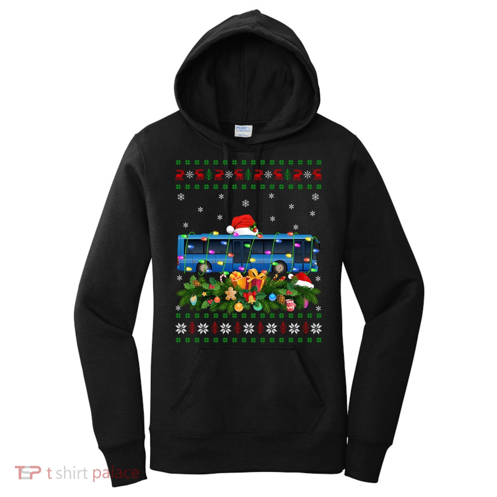 Funny Xmas Lighting Tree Santa Ugly Bus Christmas Gift Women's Hoodie