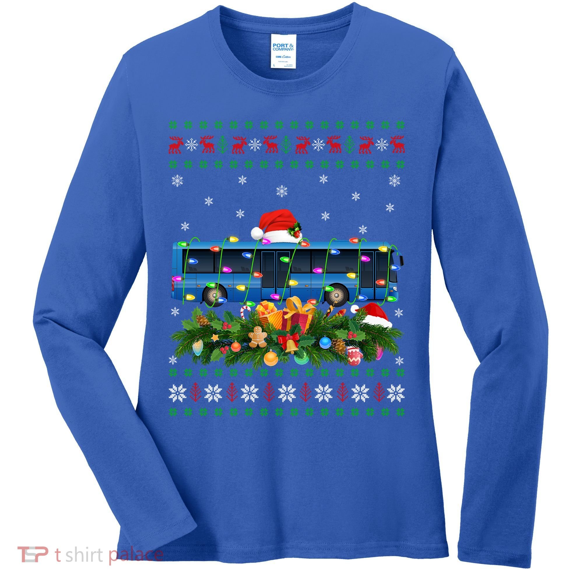 Funny Xmas Lighting Tree Santa Ugly Bus Christmas Gift Women's Long Sleeve Shirt