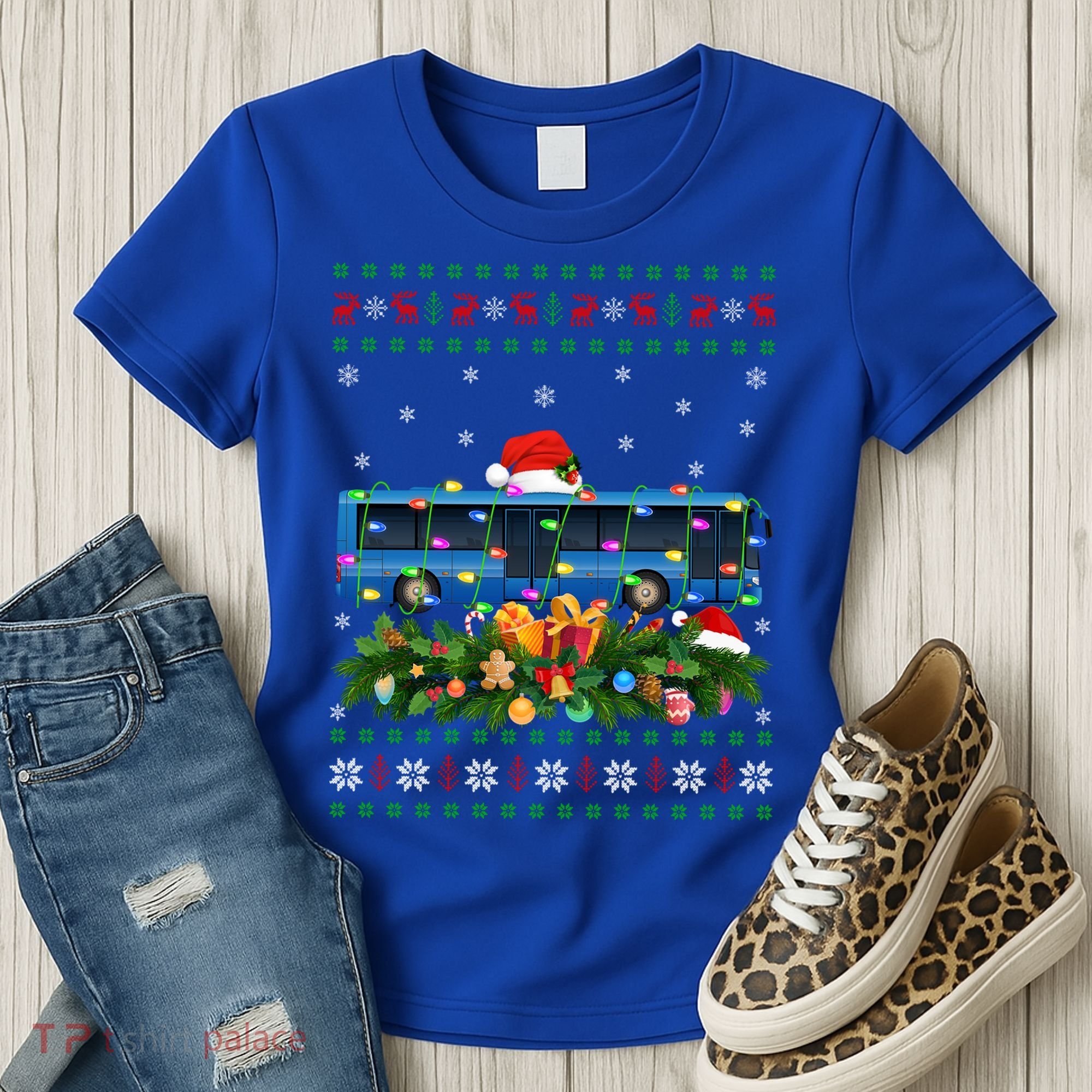 Funny Xmas Lighting Tree Santa Ugly Bus Christmas Gift Women's T-Shirt