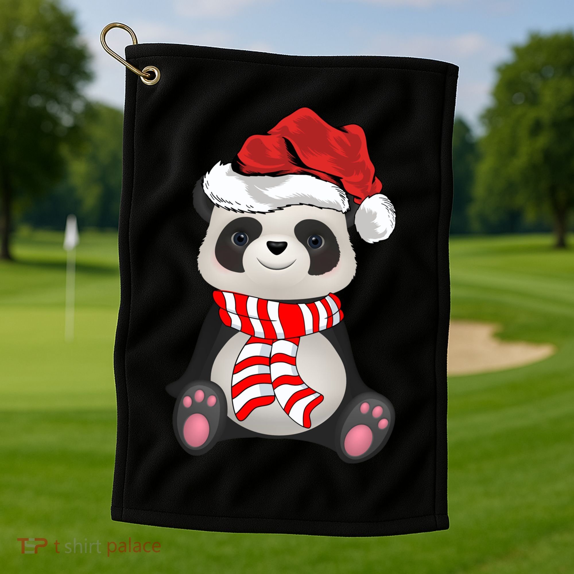 Funny Xmas Matching Family Santa Panda Christmas Cool Gift Golf Towel