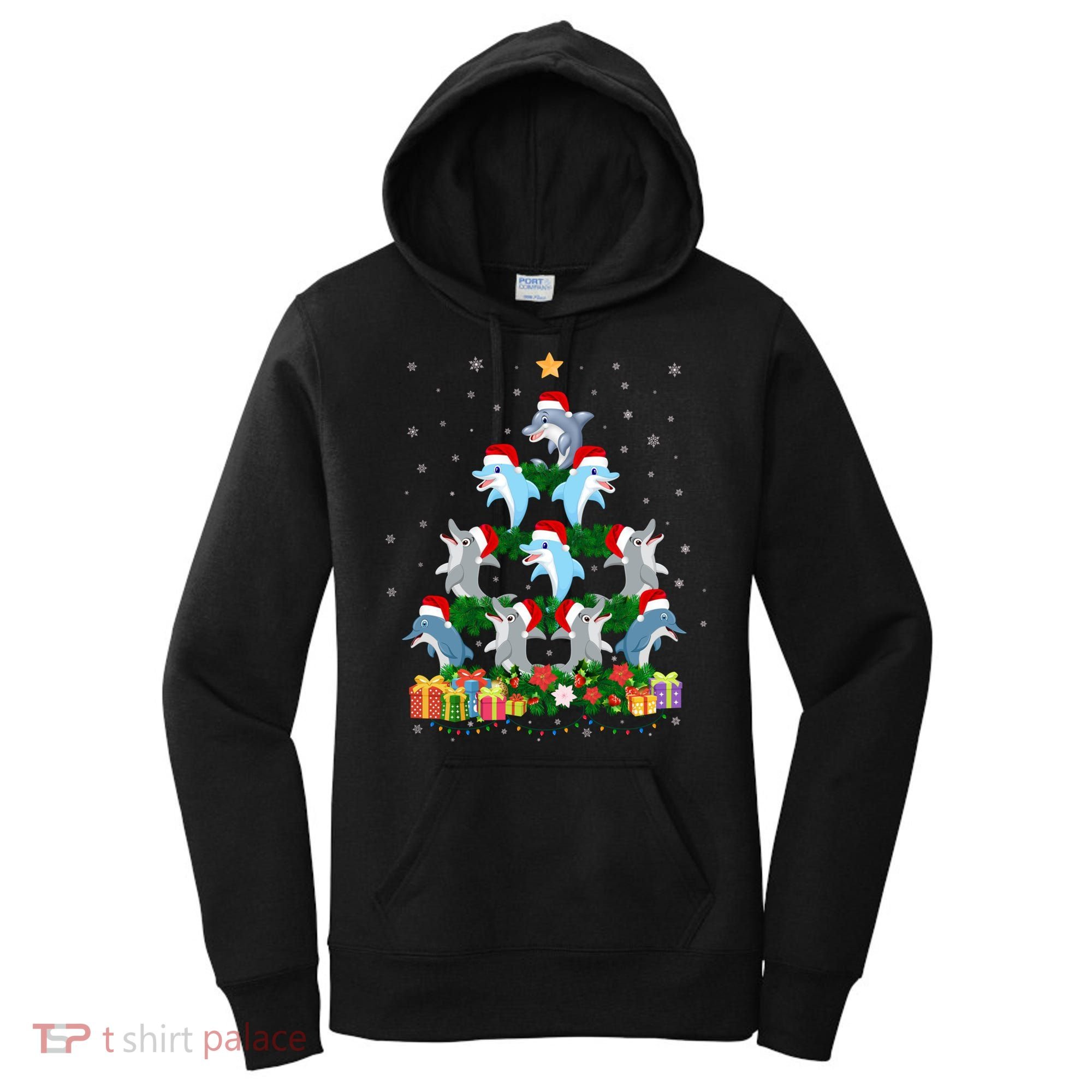 Funny Xmas Outfit For Dolphin Lovers Ugly Christmas Sweater Cool Gift Women's Hoodie
