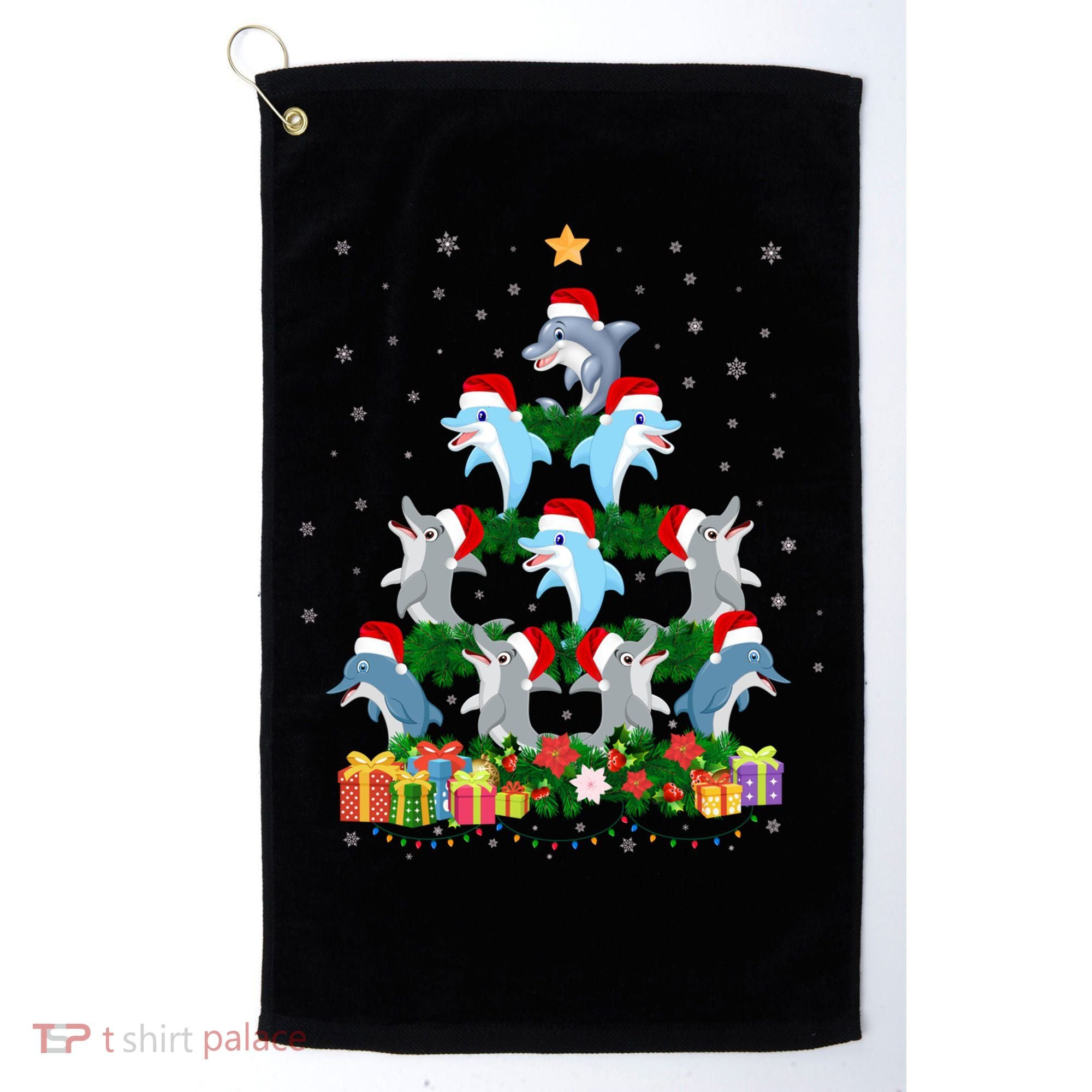 Funny Xmas Outfit For Dolphin Lovers Ugly Christmas Sweater Cool Gift Golf Towel