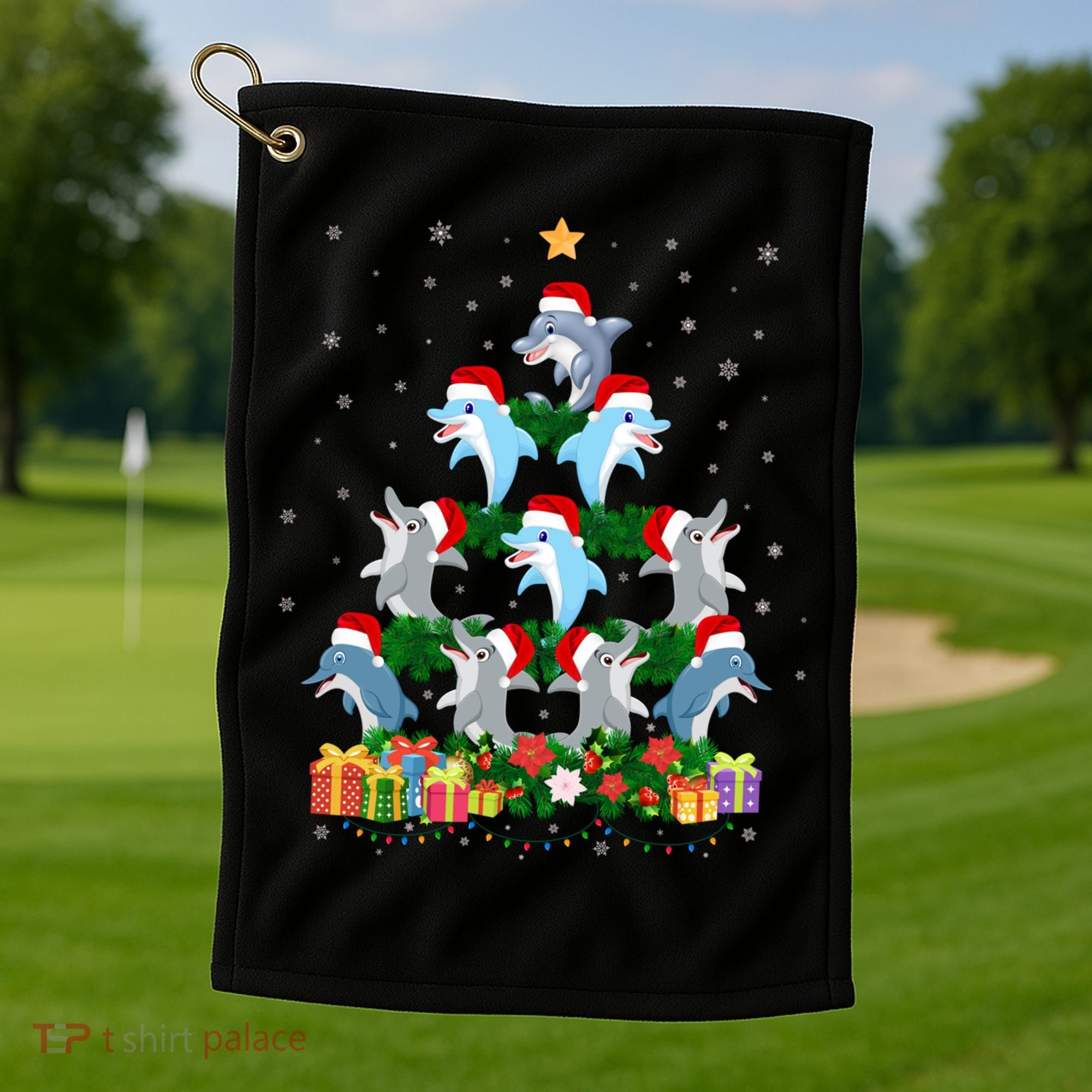 Funny Xmas Outfit For Dolphin Lovers Ugly Christmas Sweater Cool Gift Golf Towel