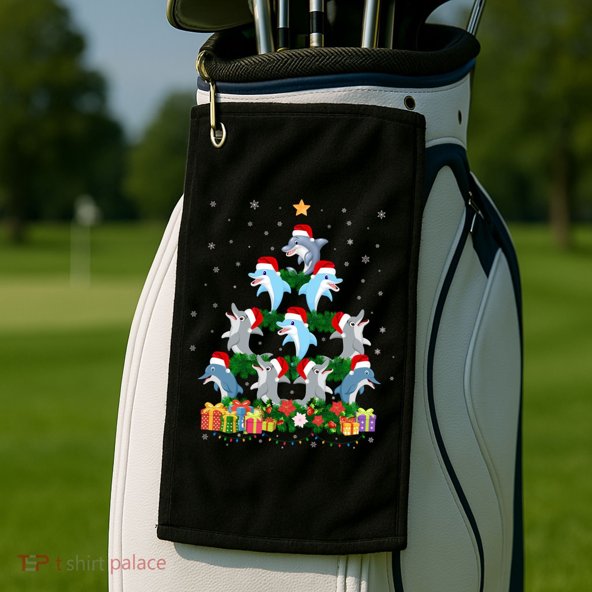 Funny Xmas Outfit For Dolphin Lovers Ugly Christmas Sweater Cool Gift Golf Towel