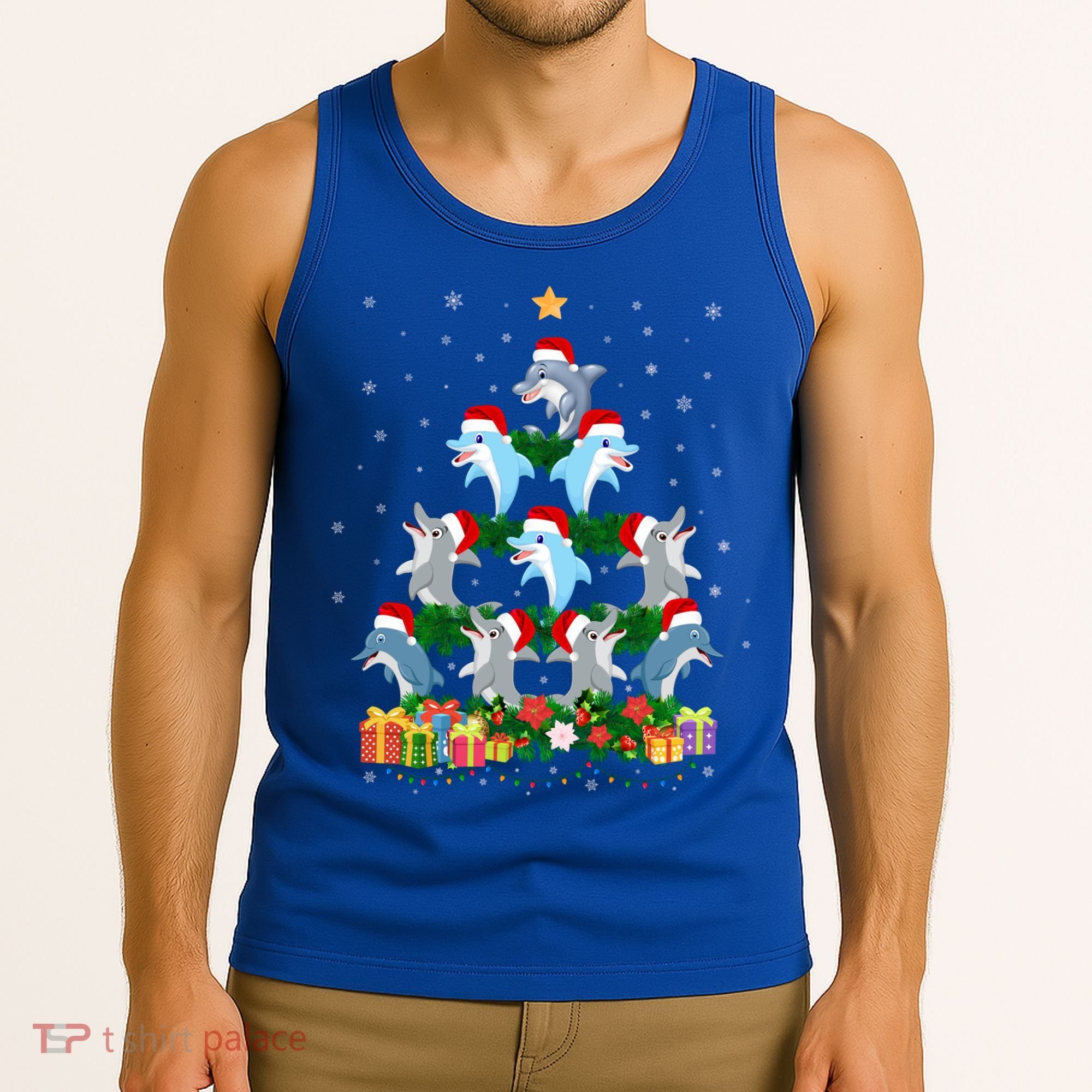 Funny Xmas Outfit For Dolphin Lovers Ugly Christmas Sweater Cool Gift Tank Top