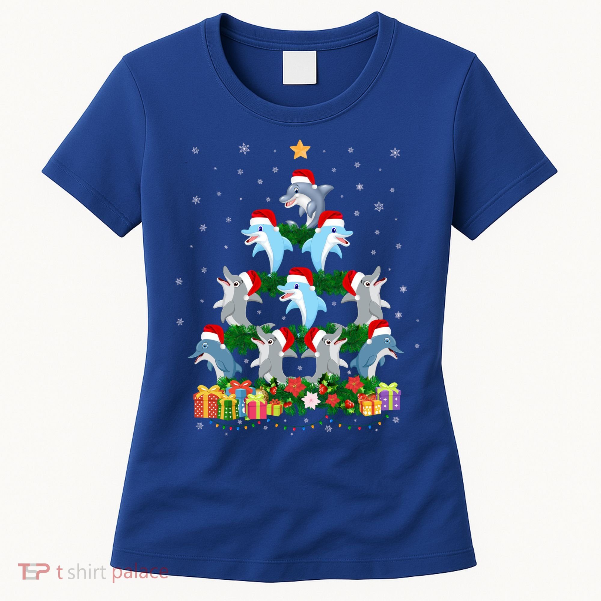 Funny Xmas Outfit For Dolphin Lovers Ugly Christmas Sweater Cool Gift Women's T-Shirt