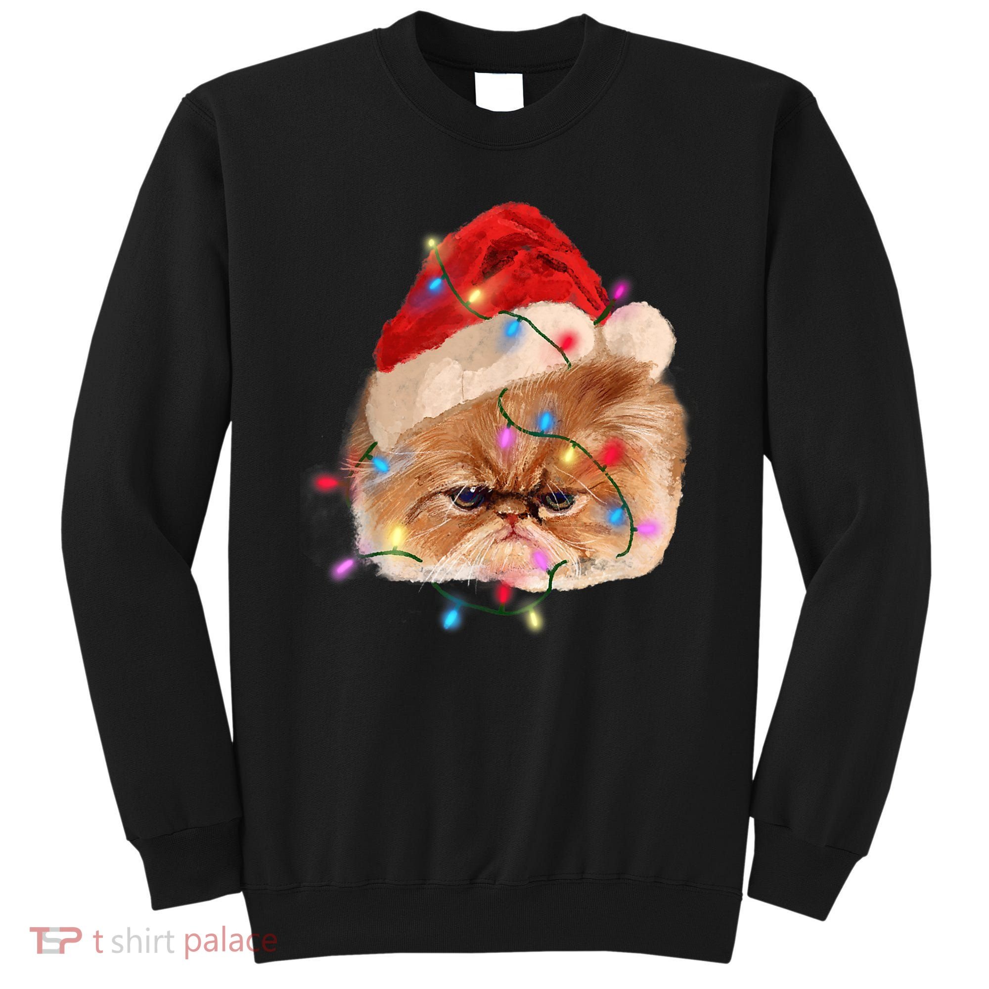 Funny Xmas Persian Cat Christmas Lights Adorable Face Fluffy TShirt Sweatshirt
