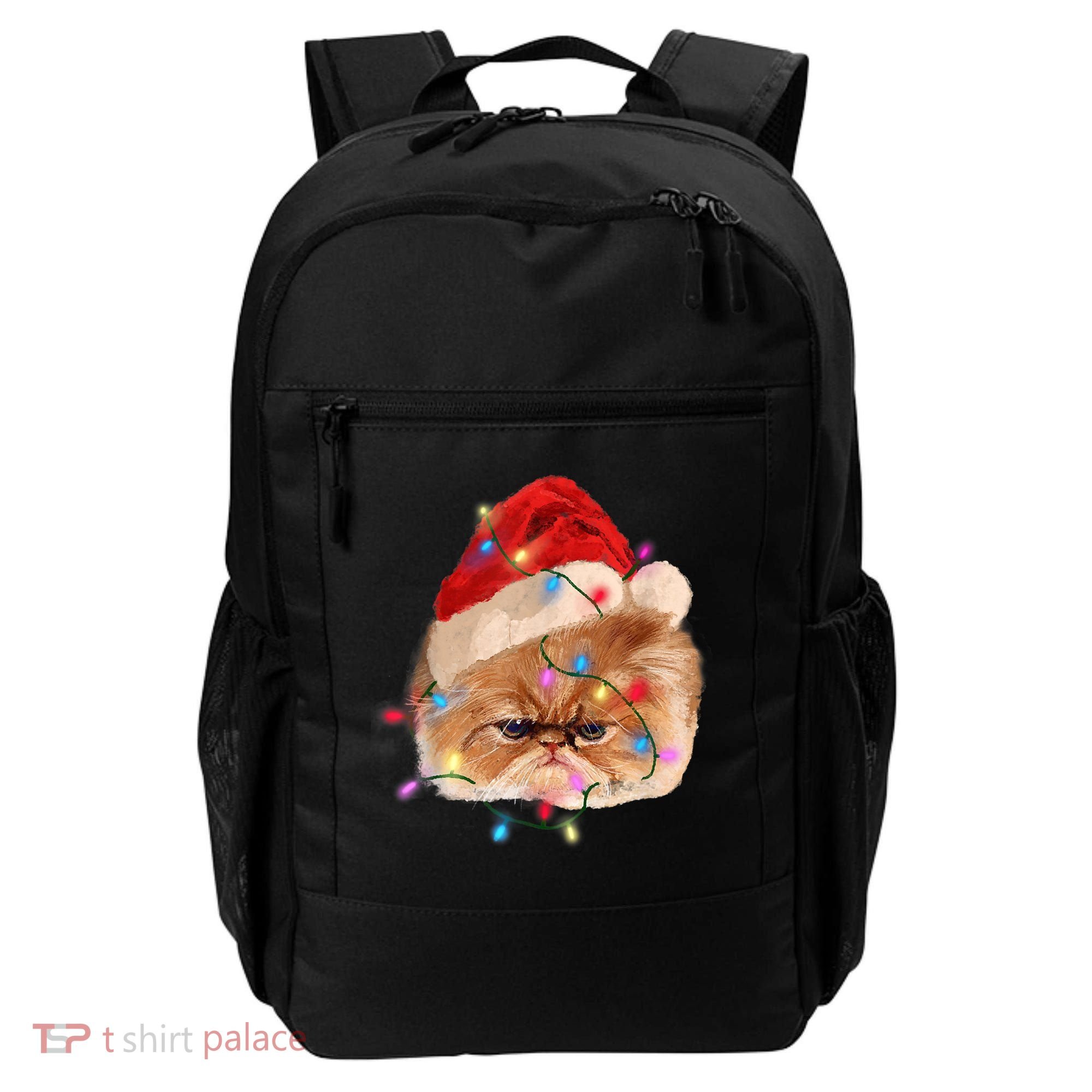 Funny Xmas Persian Cat Christmas Lights Adorable Face Fluffy TShirt Backpack